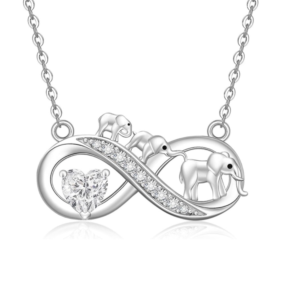 Elephants Necklace White Gold Plated Sterling Silver Family Pendant Dainty Gift